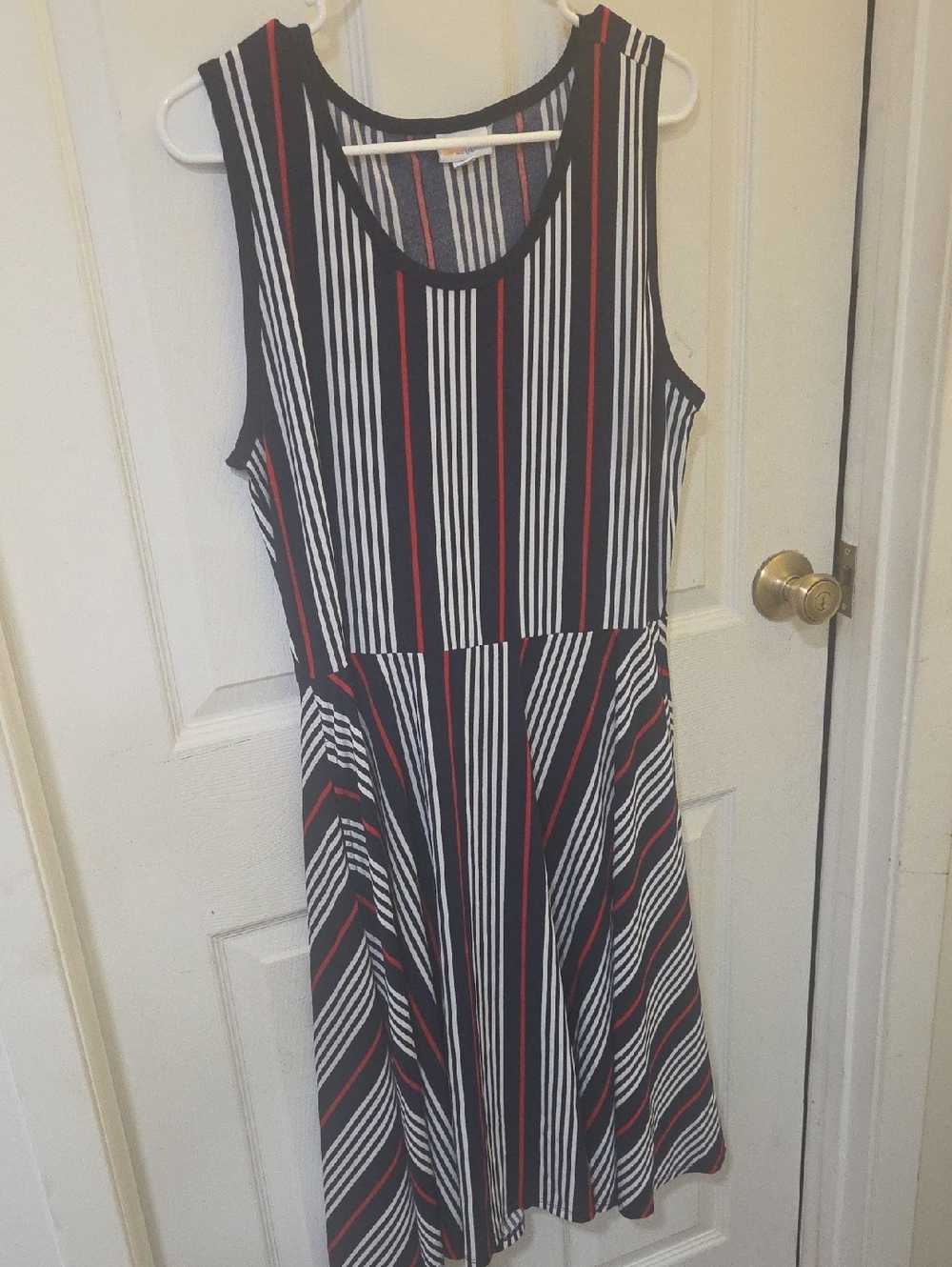 LuLaRoe Navy, White & Red Striped Sleeveless Midi Dress